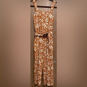 Elegant Brown Leaf Print Jumpsuit